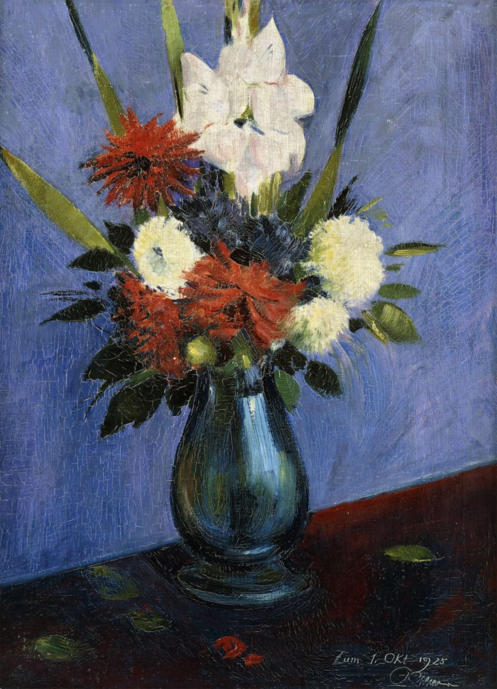 SERENDIPITP Vintage Wall Art Canvas Nordic Poster Canvas Print Picture Vase of Flowers with Gladiola and Dahlias Flower vase with gladioli and dahlias by Oskar Schlemmer for Home Decor 60x90cm