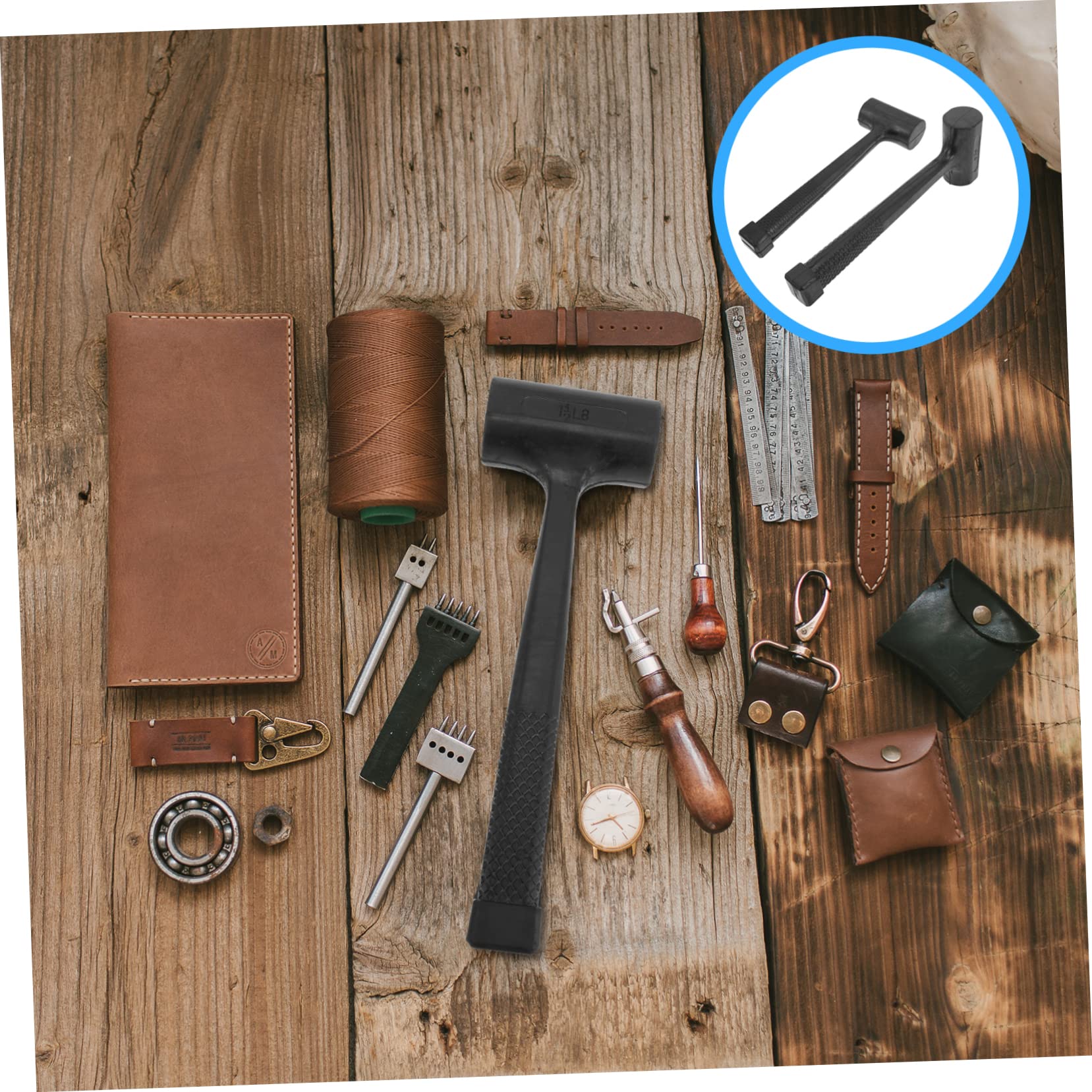 IWOWHERO Elasticity and Safety Hammer 2 Pcs Non-slip Mallets Woodworking Mallets for Tapping Block and Floor Installation