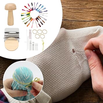 FMTYAOIU Darning Mushroom for Socks 14 Hooks Small Weaving Darner Loom with 9 Pcs Large Eye Needles Speedweve Style Complete Mending Kit Ideal for DIY Home Sewing Projects