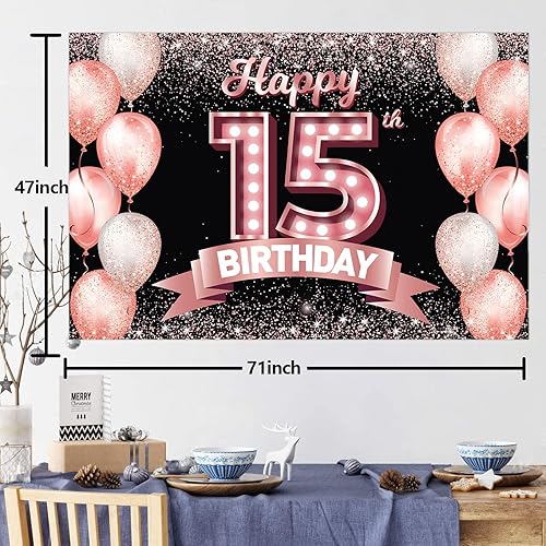 Vista 175 de Happy 21st Birthday Rose Gold Banner Backdrop Cheers to 21 Years Old Confetti Balloons Theme Decor Decorations for Women 21 Years Old Pink Birthday