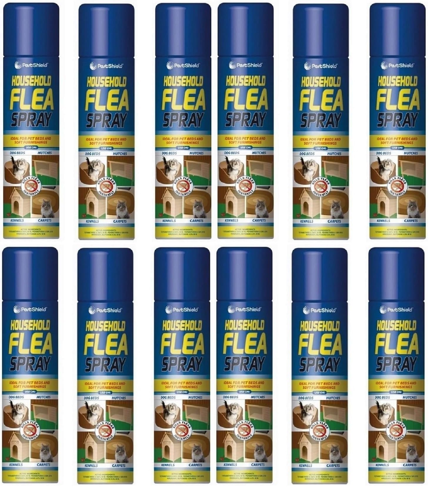 12x 200ml Household Flea Spray for Pet Beds, Kennels, Carpets and Soft Furnishings, Fast-Acting Indoor Treatment
