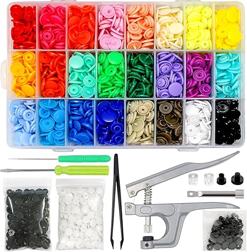 FQTANJU Juego de 1900 broches de presión y alicates de plástico, kit de cierres de botón a presión T5 con herramientas de bricolaje y 1 pinza para