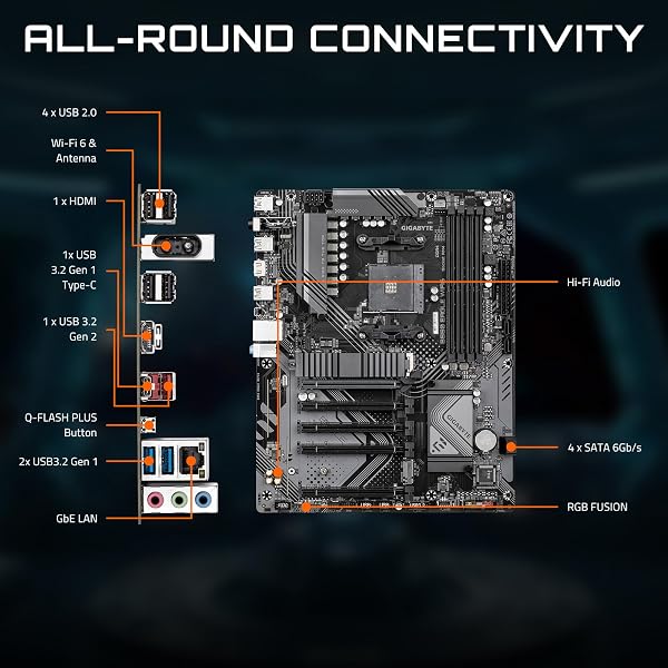 GIGABYTE B550 Eagle WIFI6 Carte mère - Processeurs AMD Ryzen série 5000 G, VRM 10+3+1 Phases, jusqu'à 3200 MHz DDR4, 1xPCIe 4.0 + 1xPCIe 3.0 M.2, LAN 1GbE, WiFi 6, USB 3.2 Gen 2 - 4