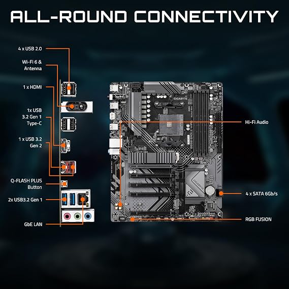 GIGABYTE B550 Eagle WIFI6 Anakart, AMD AM4 Ryzen 5000 İşlemcileri, ATX, DDR4, 2X M.2, PCIe 4.0, WIFI6, 1GbE LAN, EZ-Mandalı destekler