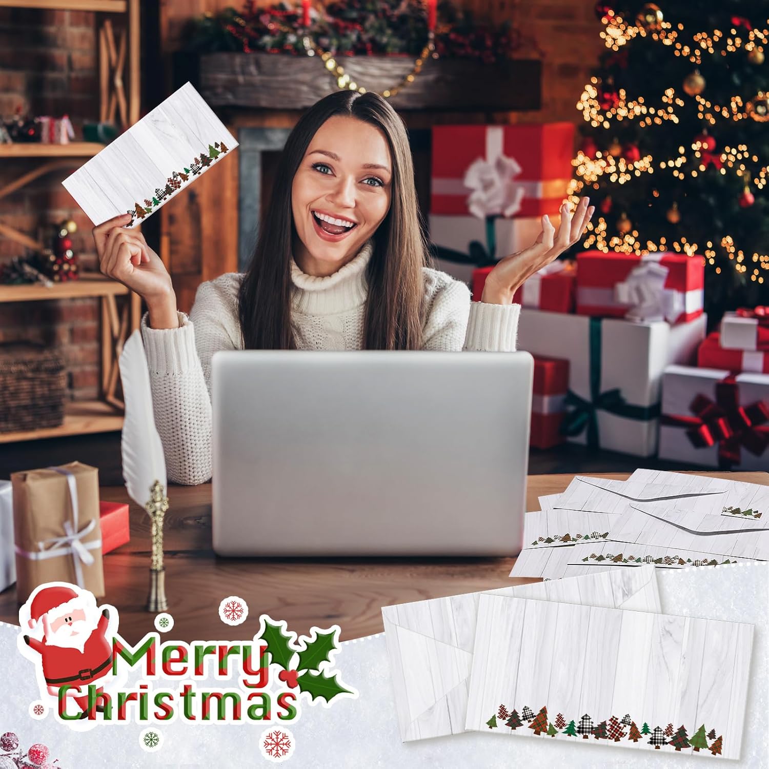 Gersoniel 160 Pcs Rustic Christmas Winter Mailing Envelopes #10 Christmas Envelope Invitations Letter Standard Glue Seal Closure for Holiday Office Business Letters Mailing Supplies