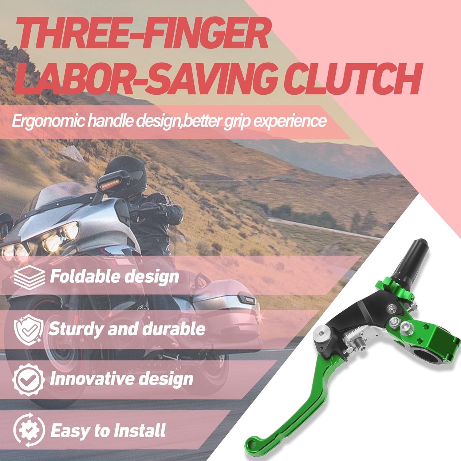 7/8" 22mm Universal Motorcycle Aluminum 360 ° Alloy Foldable Clutch Handle Motorcycle Clutch Handle with Mounting Seat for Motorcycle Street Sport Dirt Pit Mini Bikes Scooter ATV (Green)