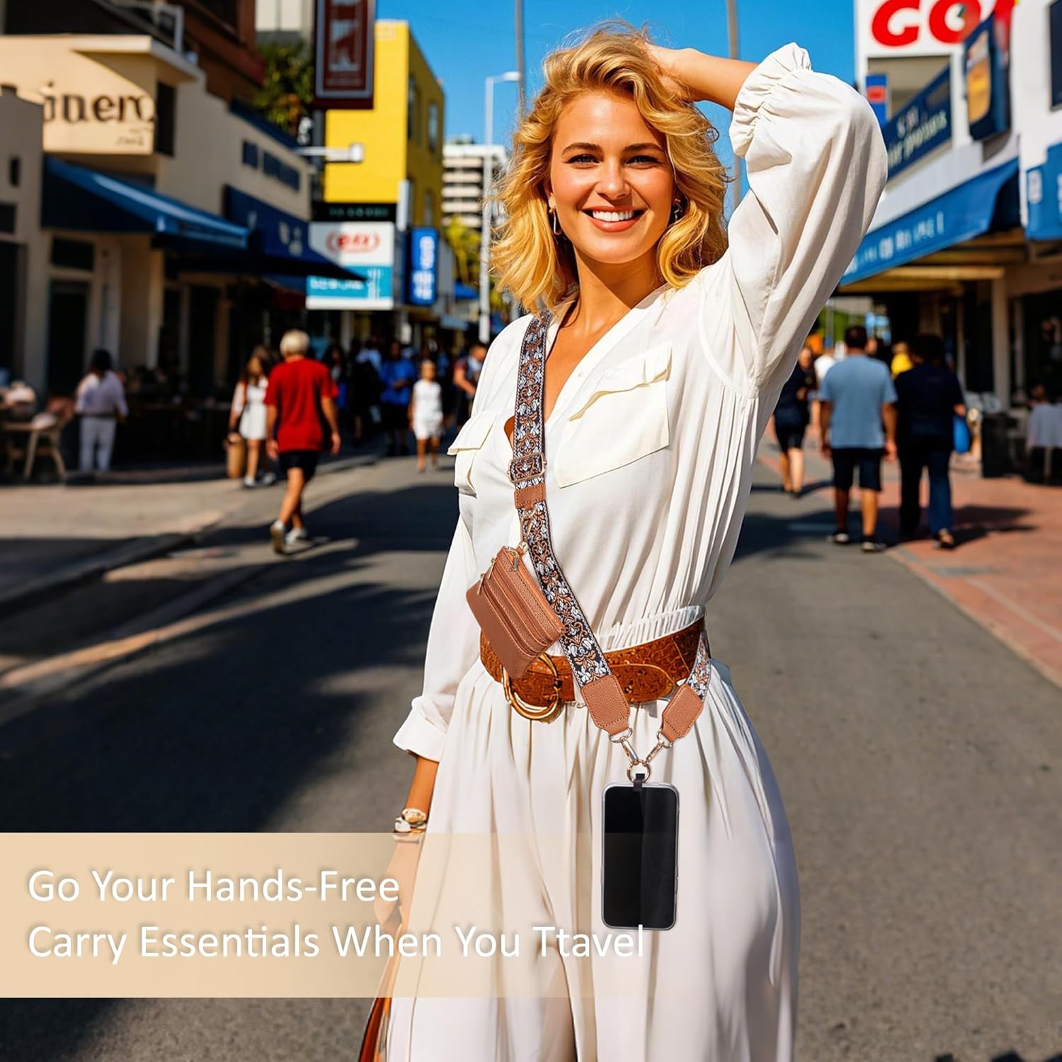 Clip and Go Strap for Phone with Wallet Crossbody Lanyard Adjustable Strap with Zipper Pouch Fit for All Phones-Brown