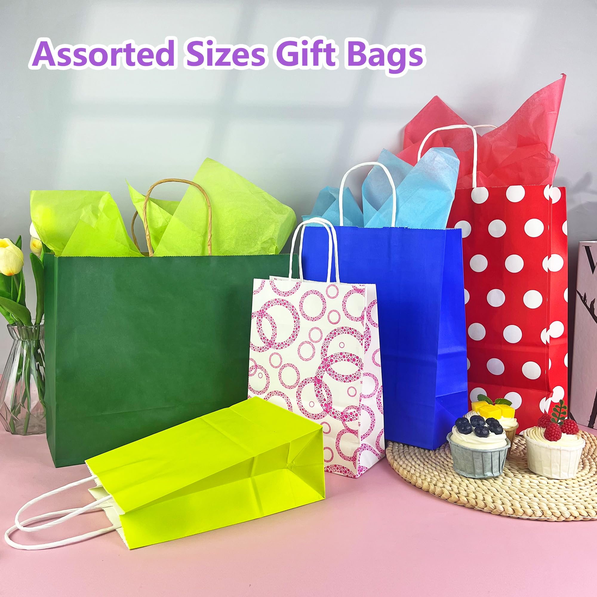 KEEPARTY 72 bolsas de regalo de varios tamaños, 36 bolsas de regalo, 4 tamaños, 36 papeles de seda, 6 colores a granel, perfectas para bodas, fiestas y vacaciones, 4 tamaños y varios colores