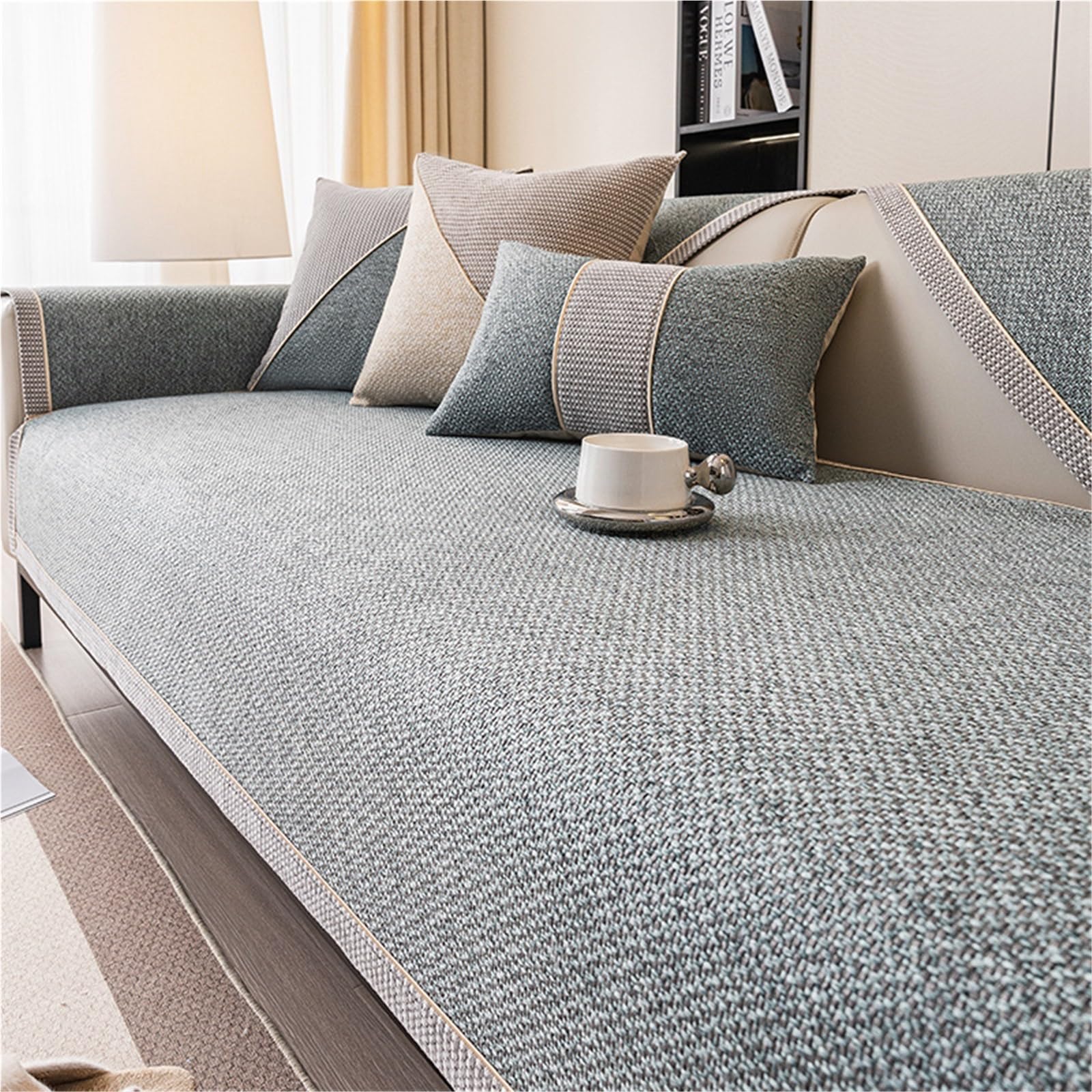 YHXAIQ Universal Non-Slip Sofa Cushion, Washable Woven Sofa Slipcovers, Silicone Non-Slip Bottom Couch Covers, Cotton and Linen Universal Sofa Cover(Light green,30 x 50cm Waist cover)