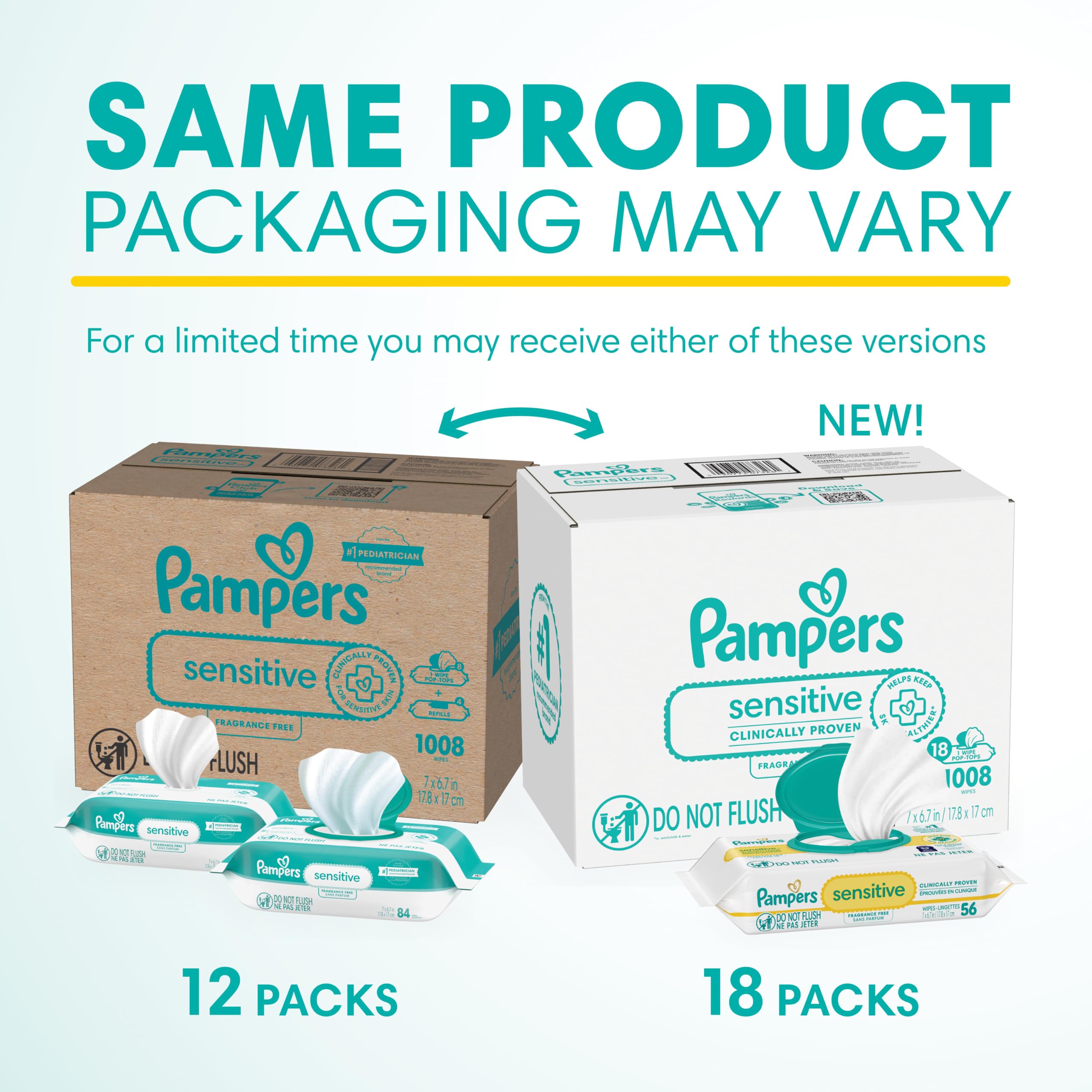 Pampers Sensitive - Toallitas húmedas para bebé, 1008 unidades, a base de agua, hipoalergénicas y sin perfume (el embalaje puede variar)