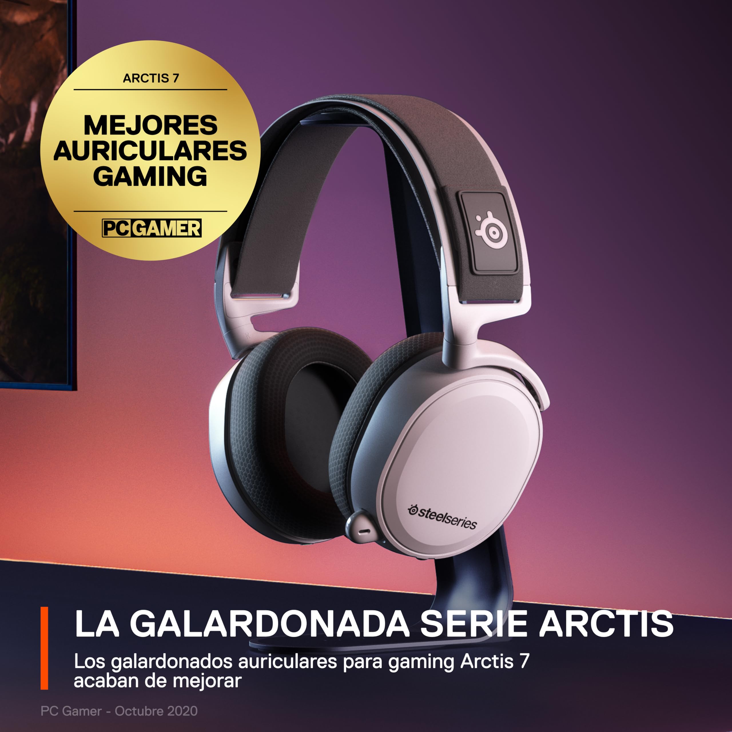 SteelSeries Arctis 7+ - Wireless auriculares gaming - 2,4 GHz sin pérdidas - Batería con 30 horas de autonomía - Para PC, PS5, PS4, Mac, Android y Switch - Blanco