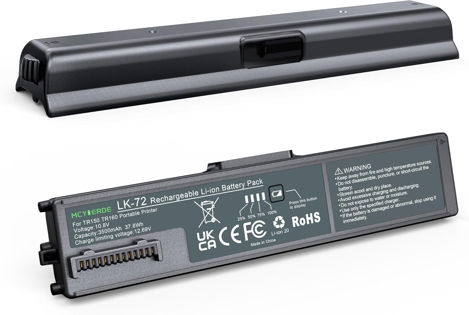 LK-72 Replacement Battery with Battery Cover, for TR150/TR160, Rechargeable 10.8V 3500mAh Portable Printer Power Pack