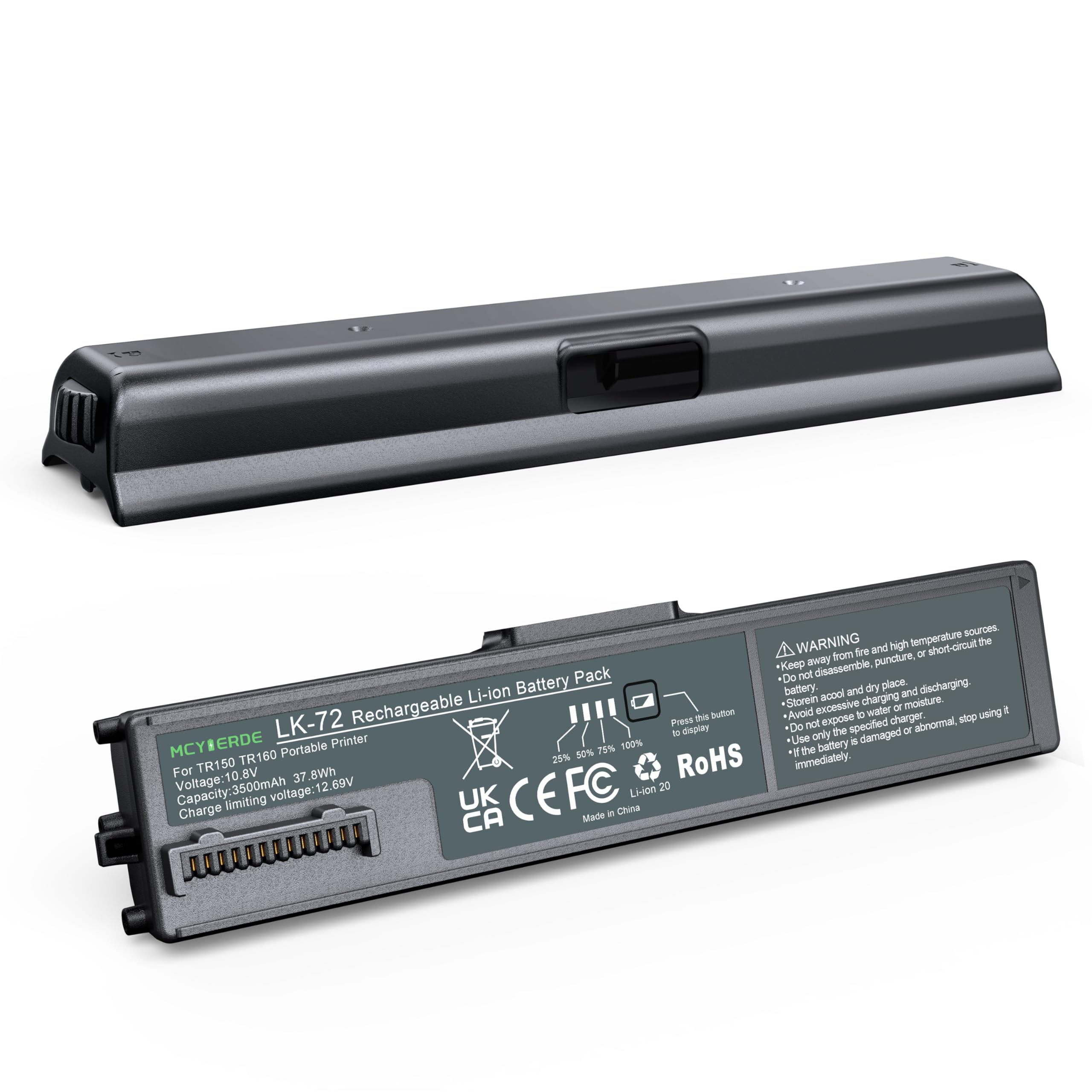 MCYIERDE LK-72 Replacement Battery with Battery Cover, for TR150/TR160, Rechargeable 10.8V 3500mAh Portable Printer Power Pack