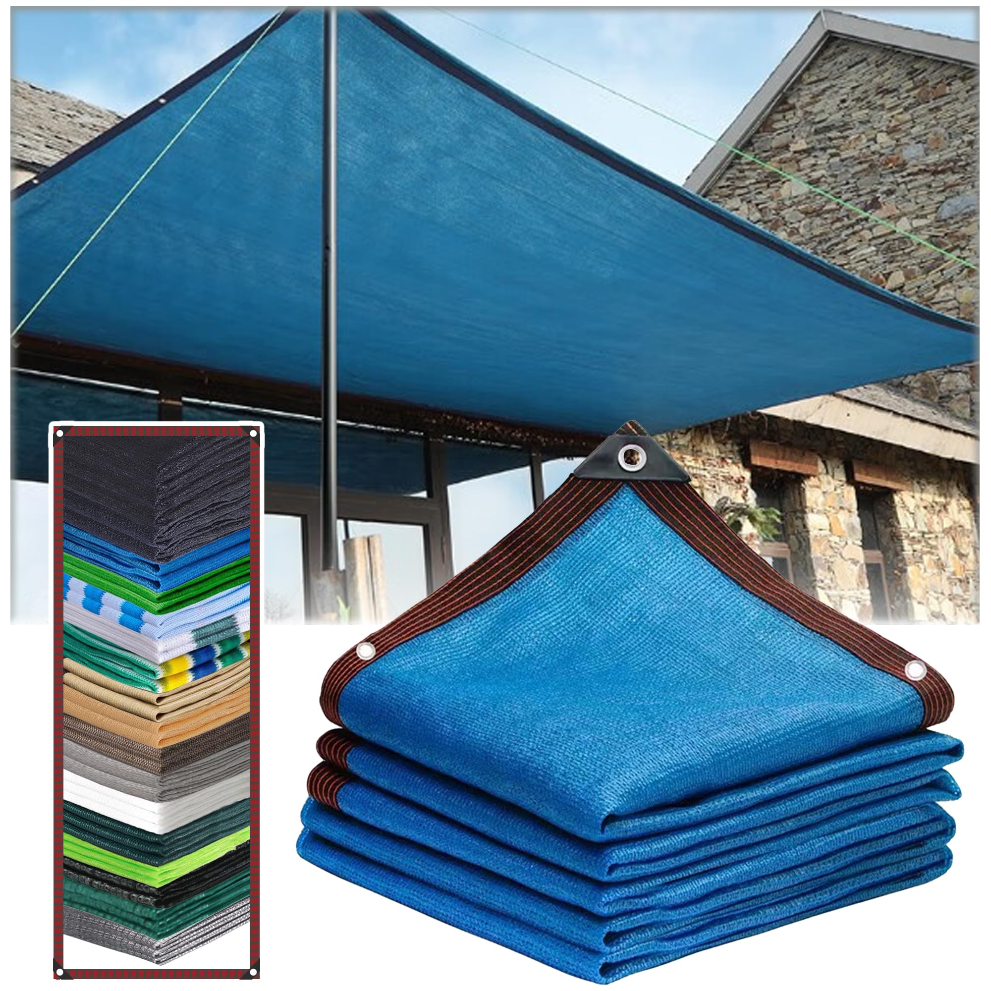 KLGFBDC Premium Sun Shade Sail with Grommets 90% UV Protection Versatile Garden Umbrella Car Cover Plant & Greenhouse Shade 7x12m Blue.