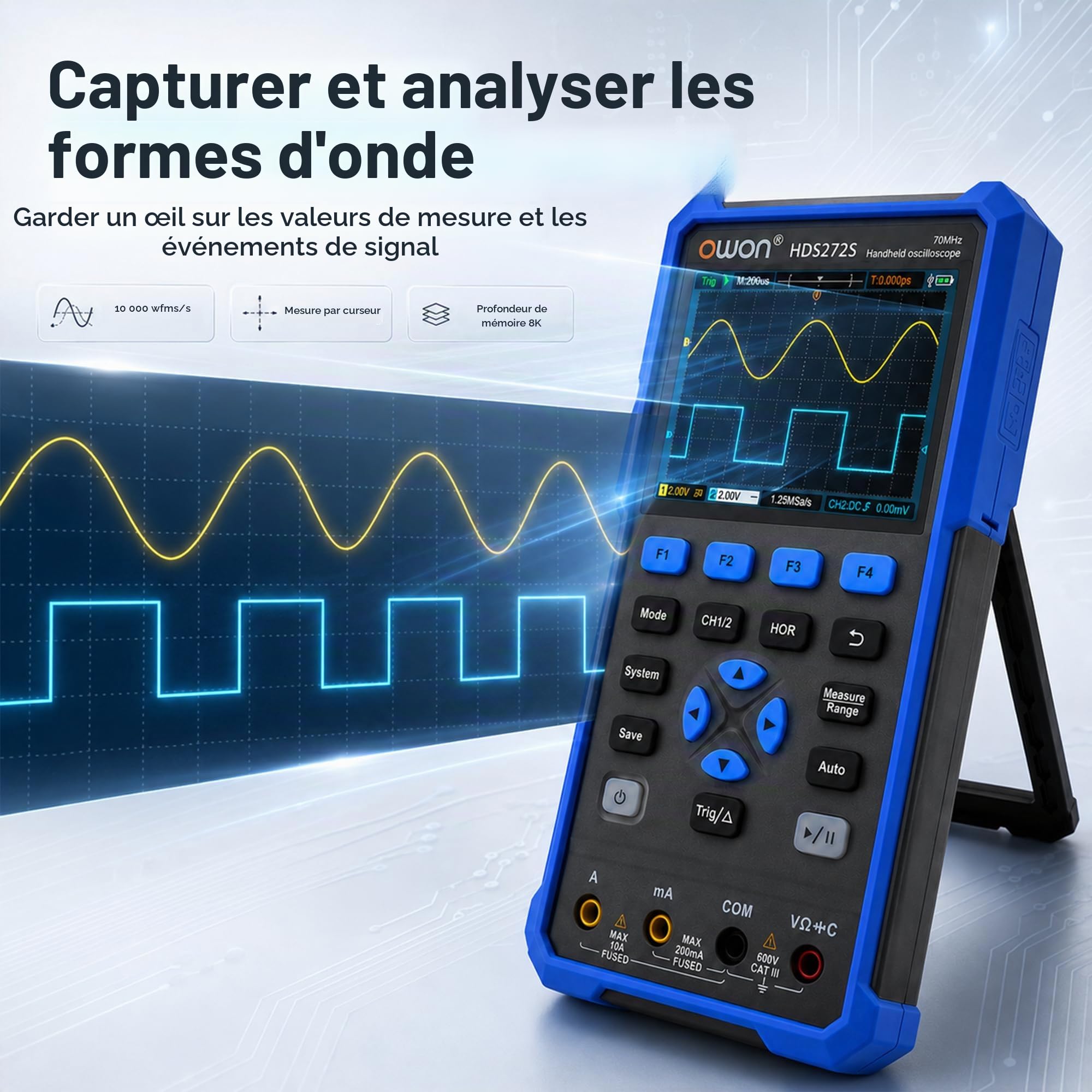 HDS272S 3 in 1 OWON Oscilloscope 70MHz with 2+1 CH with 3.5 inch Adjustable Brightness LCD (Oscilloscope + Multimeter+ Generator)