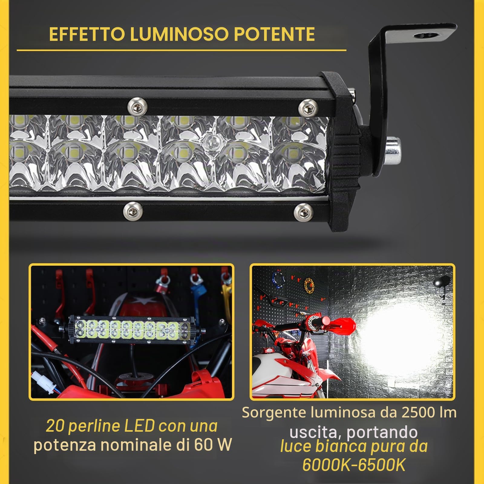 Barra luminosa LED 60W 2500LM Plug Play impermeabile con interruttore universale per CRF110 CRF250R CRF450R YZ125 YZ250 WR250F KLX110 Motocross