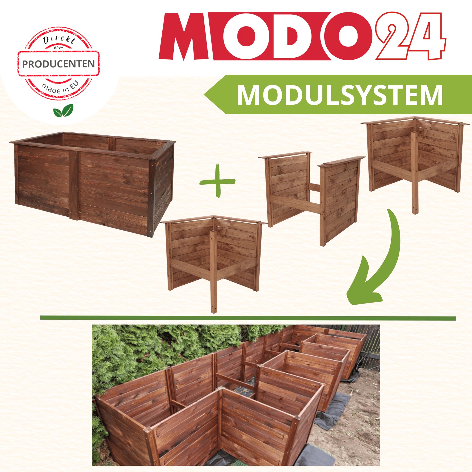 Hochbeet Holz XL, Modulares Blumenbeet & Gemüsekiste aus Kiefernholz, Blumenkasten, Gemüsebeet, Kräuterbeet, Anzuchtset, Anzuchtkasten, Wetterfest, Abmessungen 75x149x79 cm, Farbe: Braun