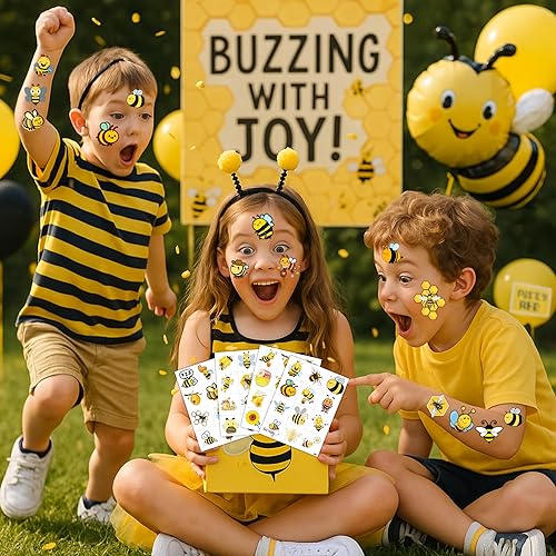Miniatura 2 de 96 tatuajes temporales precortados de abeja para niños, bonitos recuerdos de fiesta y decoraciones, perfectos para fiestas de cumpleaños, premios