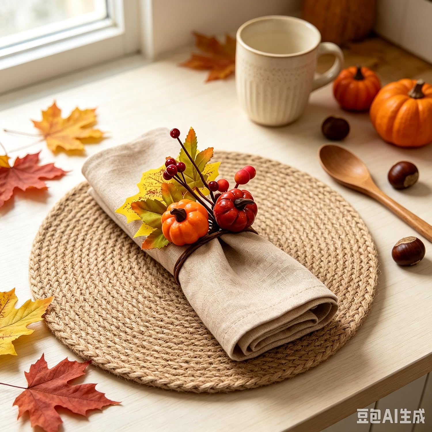 12 PCS Fall Napkin Rings Thanksgiving Napkin Rings Fall Napkin Holder Buckles with Maple Leaves Berries Autumn Harvest Table Decor for Dinner Party Banquet Wedding