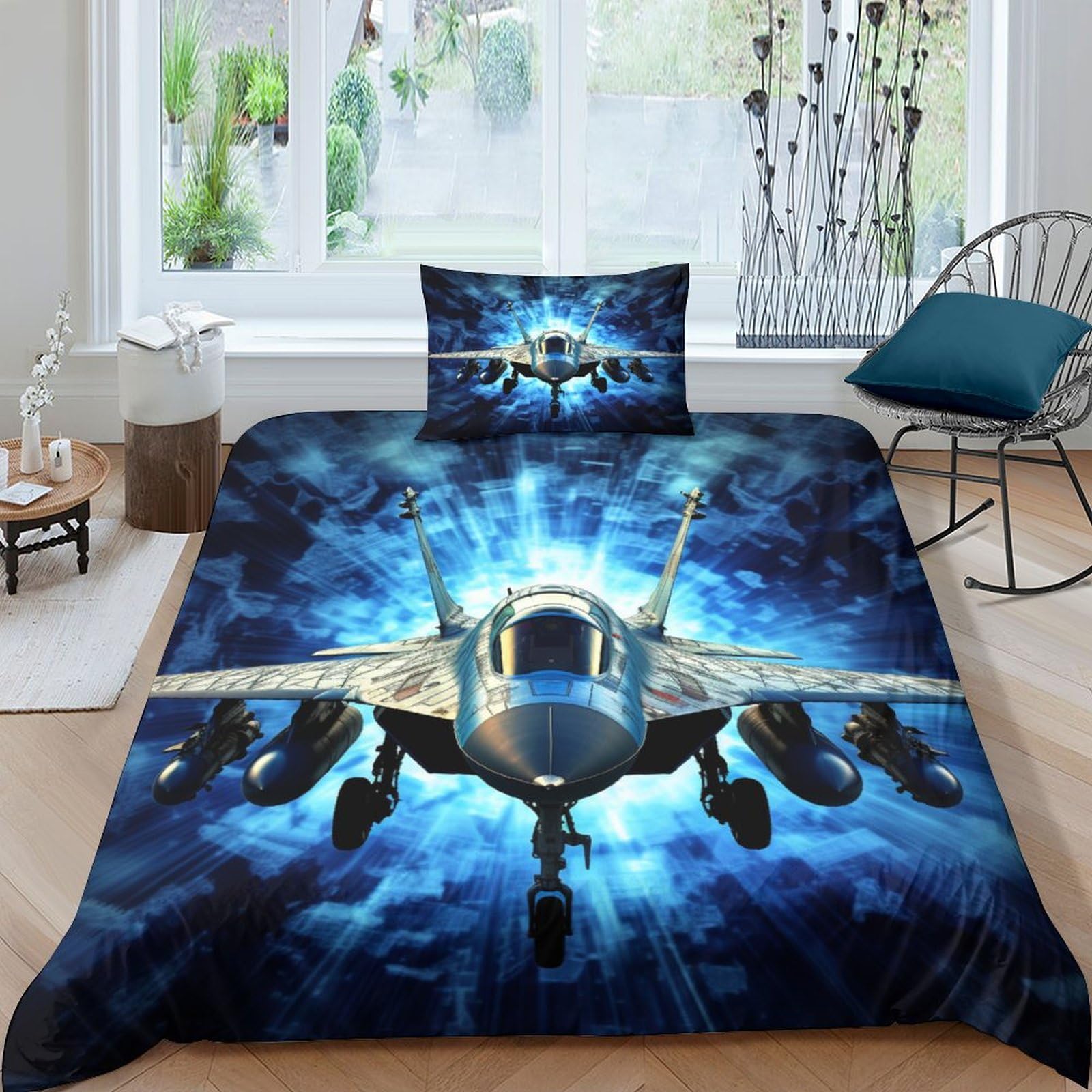 AAHARYA Fighter Jet 3D Duvet Cover, Bedding Sets,Ultra Soft Polycotton Fighter Planes Quilt Bed Set, Single（135x200cm）