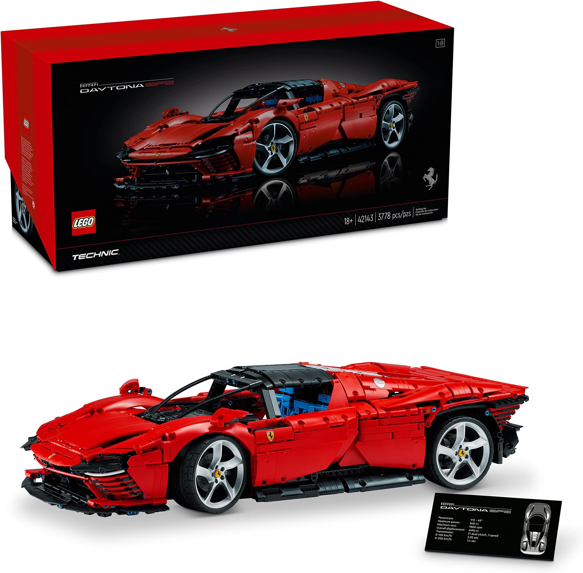 LEGO Technic Ferrari Daytona SP3 Racing Car Model Building Kit, 1:8 Scale, Advanced Collectable Set for Adults, Ultimate Car Concept Series, Perfect Gift for Car Lovers 42143, Anniversary and Birthday (6379495)