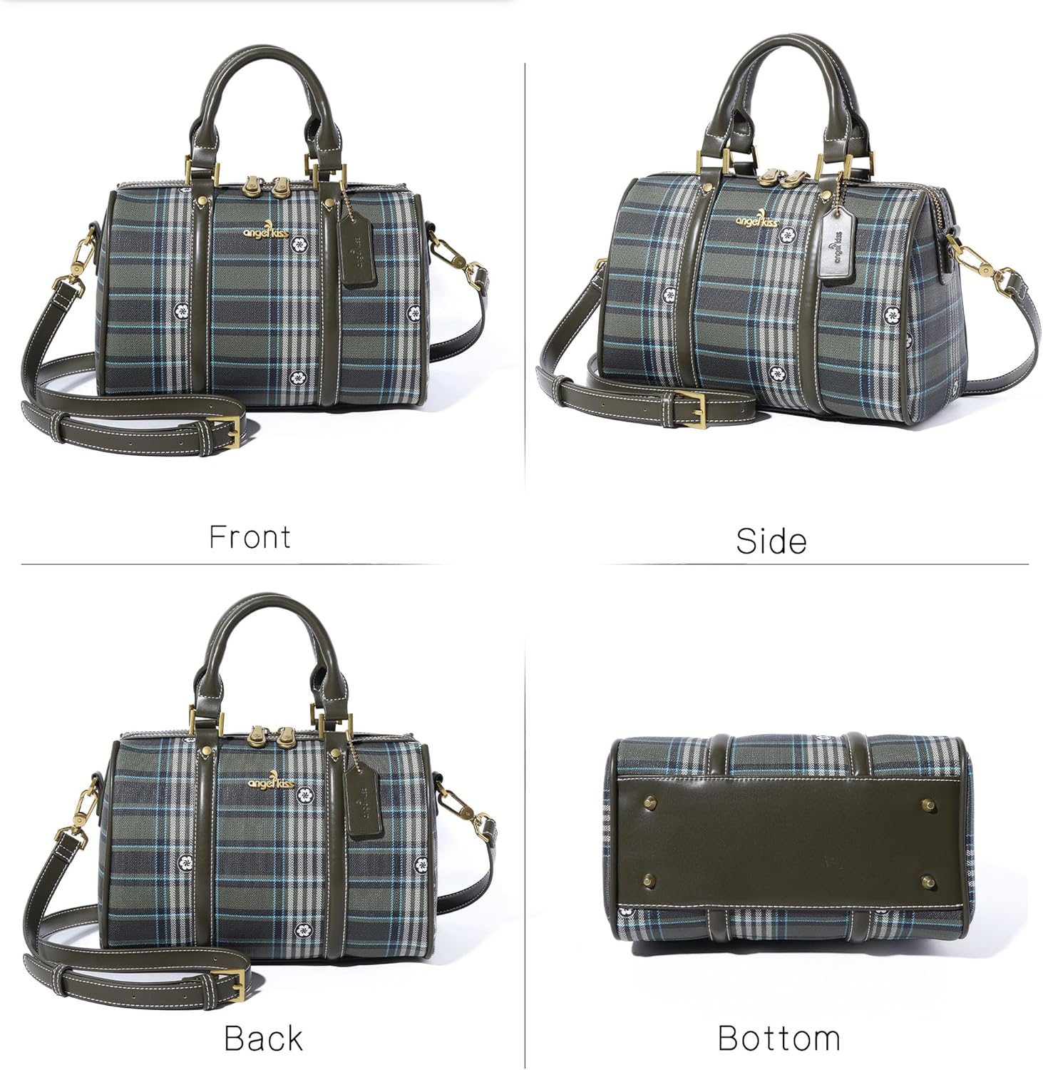 Angel Kiss Women Satchel Purses and Handbags Vegan Leather Boston Barrel Bag Top Handle Shoulder Purse with Crossbody Strap | Vegan Leather, Top Handle, Crossbody Strap - Image 9