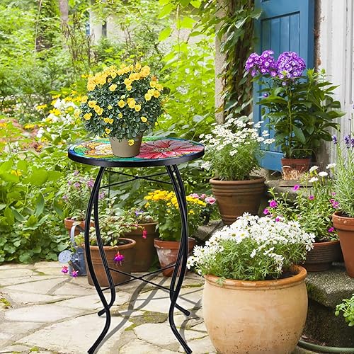 Miniatura 7 de VCUTEKA Mesa auxiliar de patio, mesa de centro para exteriores, mesa de centro bistró, mesa auxiliar para plantas, mesa de porche pequeña, mesa