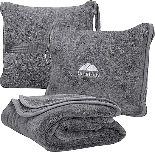 BlueHills Premium Soft Travel Blanket Pillow Airplane Flight Blanket