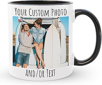 Personalized Coffee Mug | Custom Photo Text or Logo Ceramic Mug | Customized 11 Oz Tea Cup β Unique Gift for Men & Women | Taza Personalizadas Design with Picture and Words | White β Black