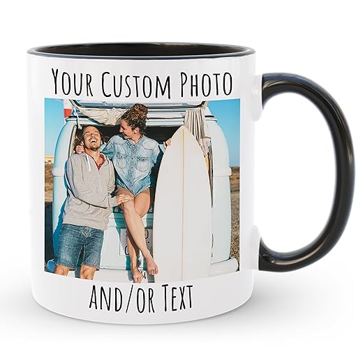 HomeBee Personalized Coffee Mug | Custom Photo Text or Logo Ceramic Mug | Customized 11 Oz Tea Cup – Unique Gift for Men & Women | Taza Personalizadas Design with Picture and Words | White – Black