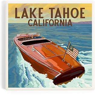 Lantern Press Lake Tahoe, California, Wooden Boat (Absorbent Ceramic Coaster, Single, Cork Back, Kitchen Table Decor)