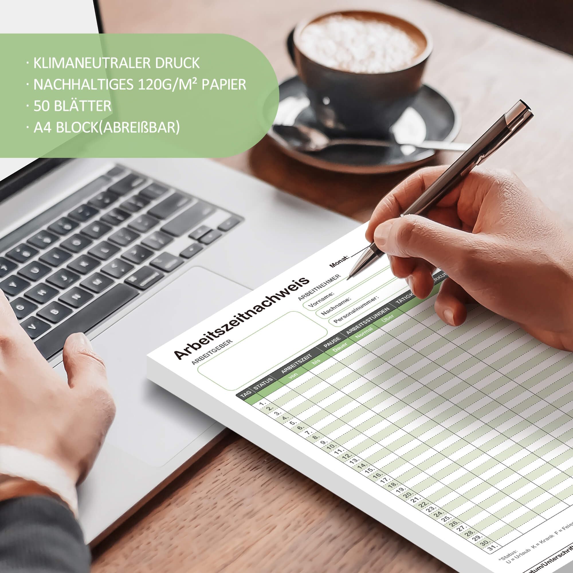 BIROYAL Hourly Book for Work A4, Monthly Timesheet Pad for 31 Days per Sheet - Image 4