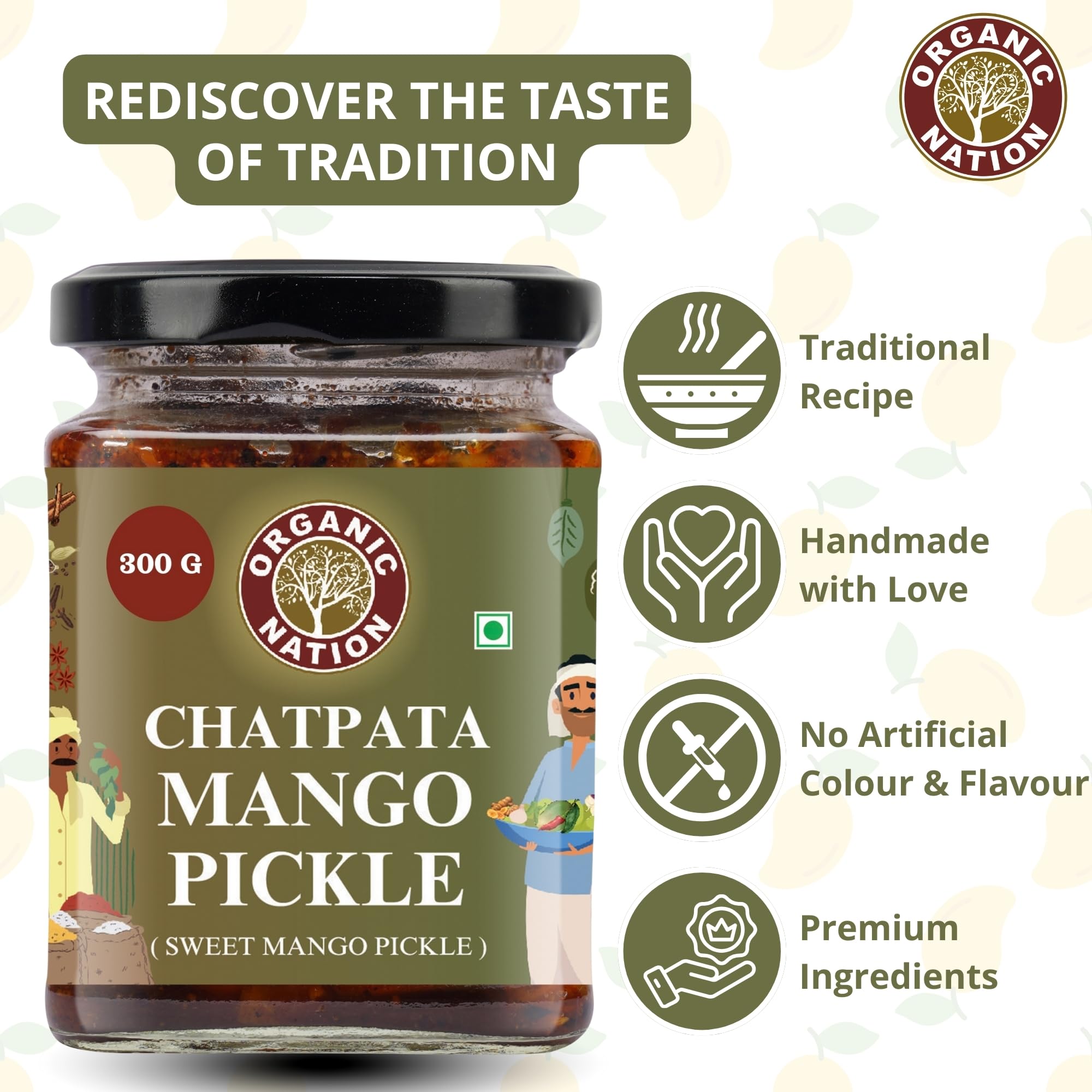ORGANIC NATION Sweet Mango Pickle | Chatpata Mango Pickle | Gorkeri | No Preservatives | Traditional Aam Ka Achar | 300g | Natural Flavor | Vibrant Yellow 2