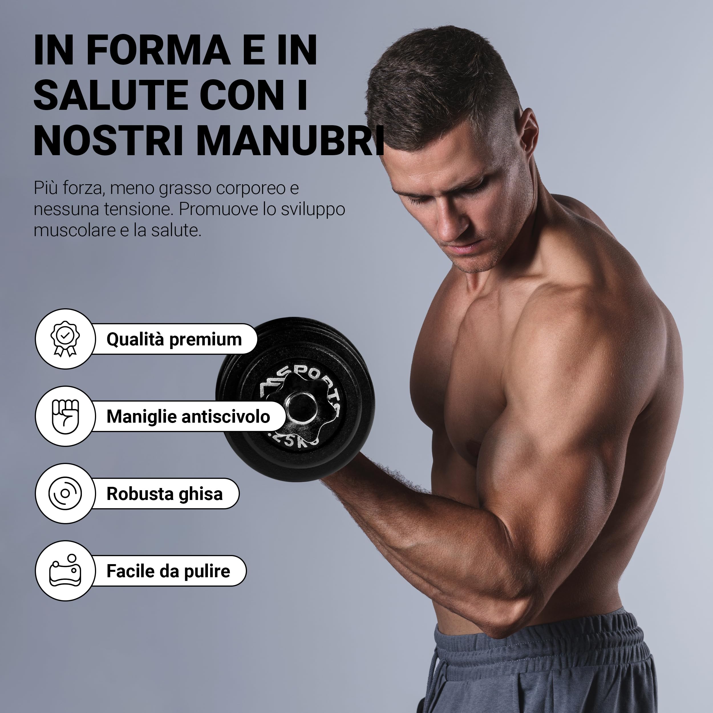 Msports Set di 2 manubri professionali in ghisa, da 30 kg (2 x 15 kg)