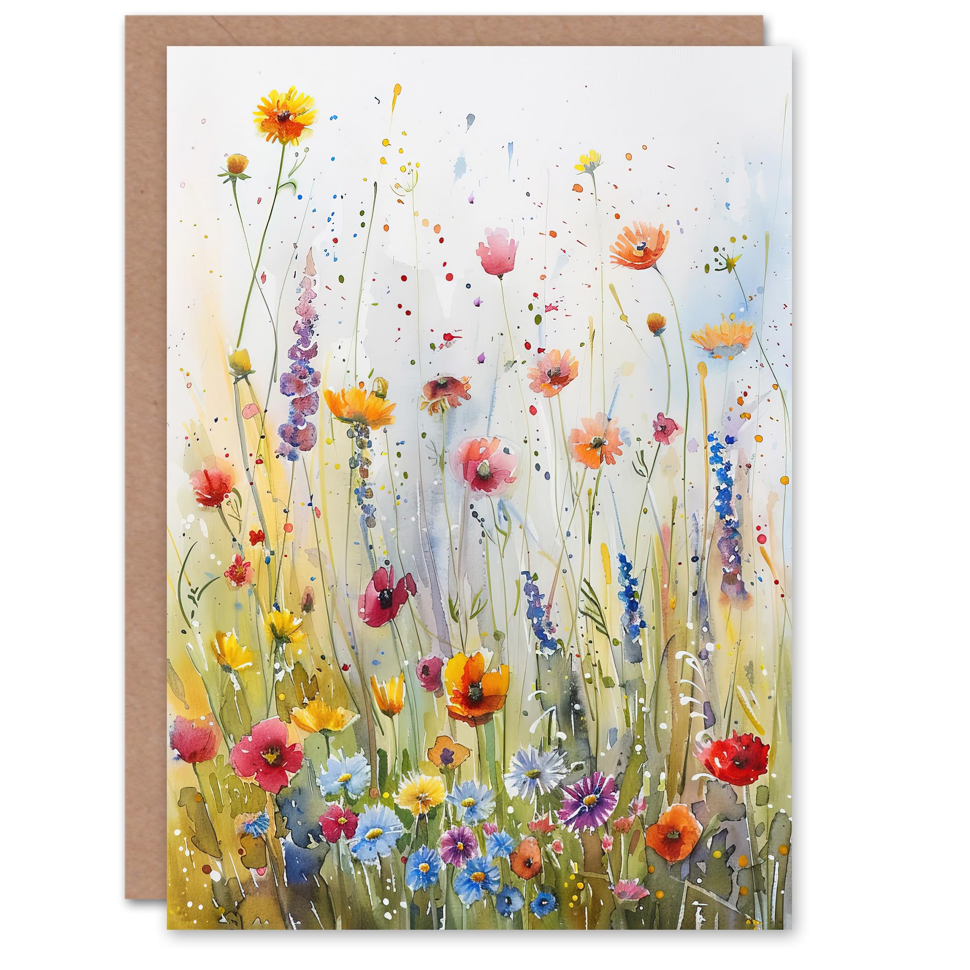 Artery8 Spring Wildflower Meadow Watercolour Painting Greeting Birthday Card Him Her All Blank