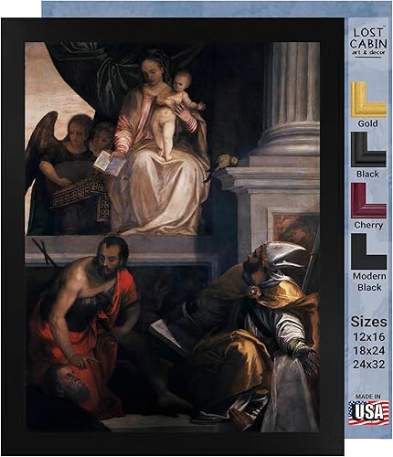 Lost Cabin Madonna Enthroned with Child por Paolo Veronese Impresión en marco biselado negro  Reproducción de pintura de obras de arte finas  Regalo