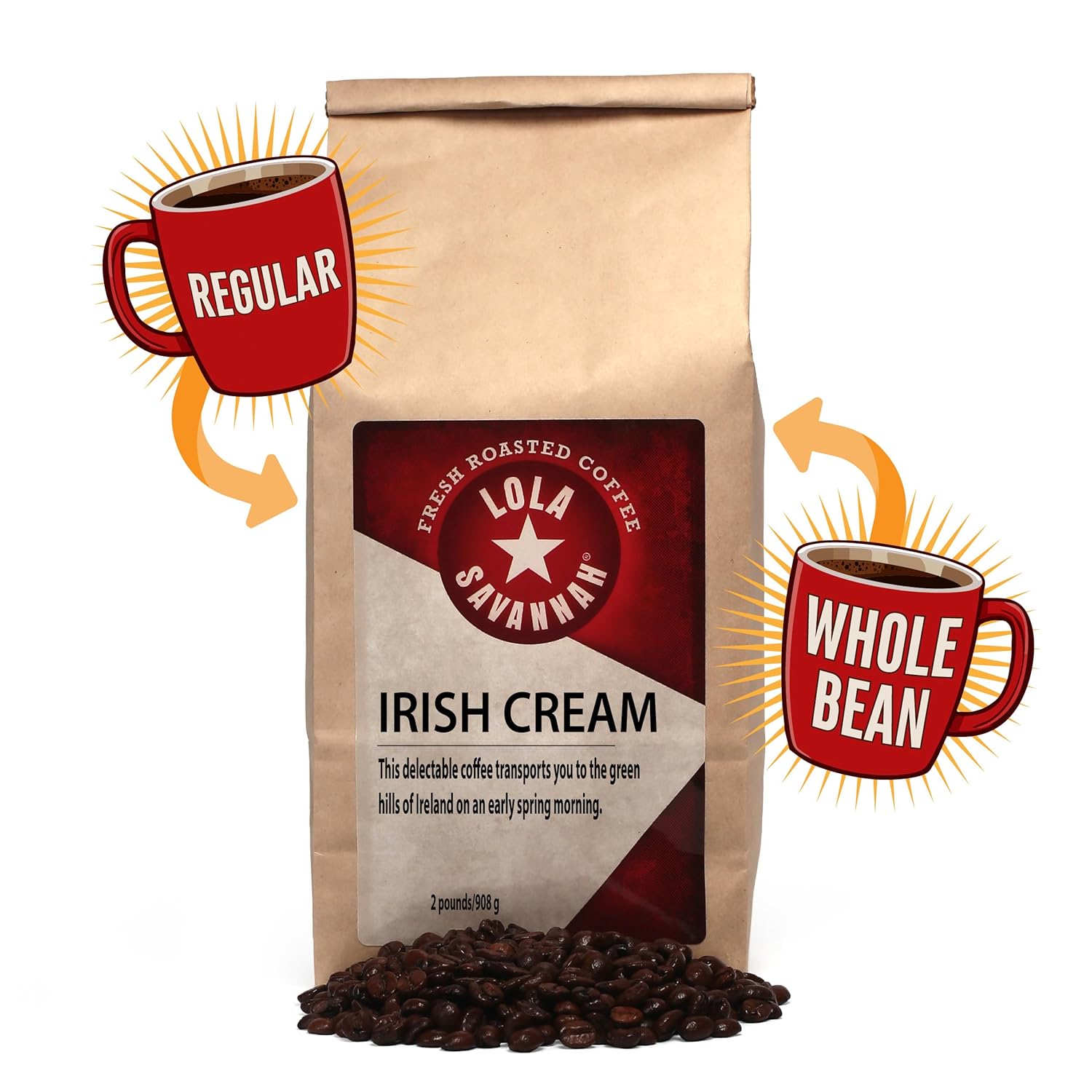 Lola Savannah Irish Cream Whole Bean Caffeinated Coffee, 2lb