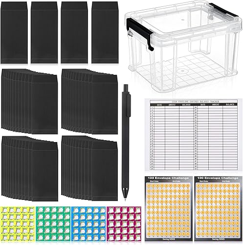 Kit de desafío de ahorro de dinero de 100 sobres, ahorra 5050 dólares en 100 días, 100 sobres de efectivo y juego de caja organizadora, 100 sobres