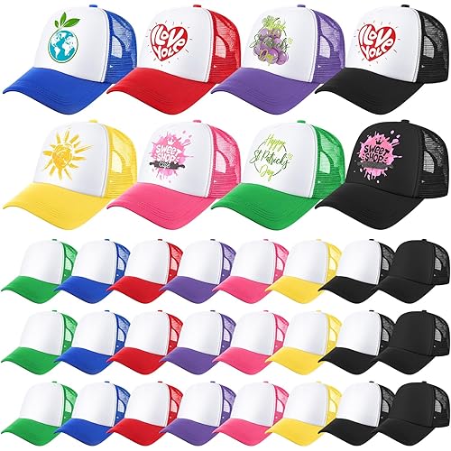 Patelai 24 Pcs Sublimation Blank Trucker Hats Baseball Caps Mesh Caps Adjustable Heat Transfer Hat DIY for Unisex