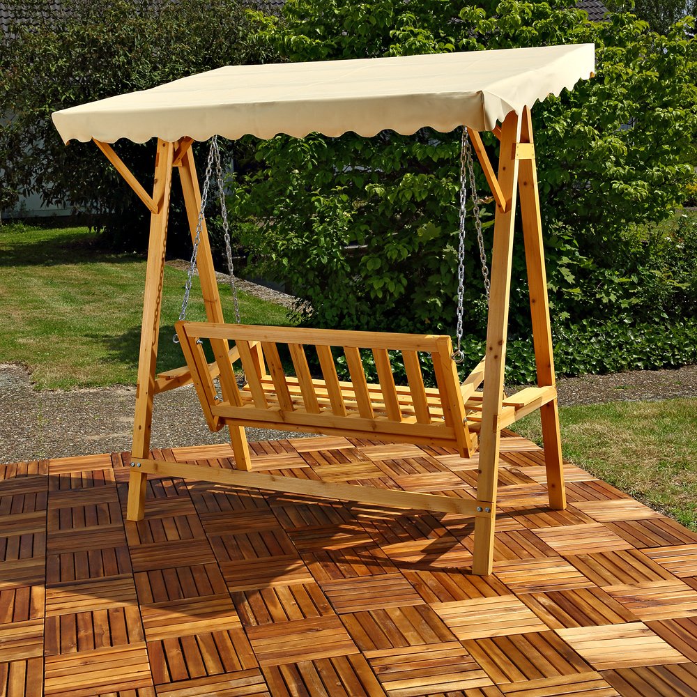 Melko Hollywoodschaukel Holz 188 x 161 x 88 cm Schwingliege Gartenschaukel Hängeschaukel Schaukelbank Braun