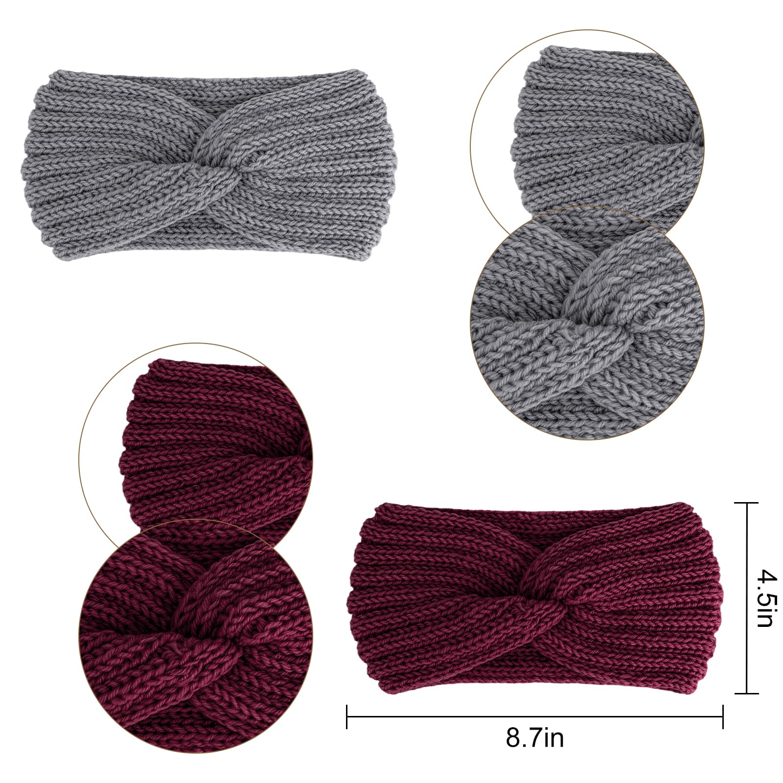 YARIEW 5 Pieces Knit Headbands Winter Headbands Ear Warmers Thick headbands for Women Knitted Headband for Women Crochet Head Wraps for Women Girls (Black Beige Grey Pink Burgundy)