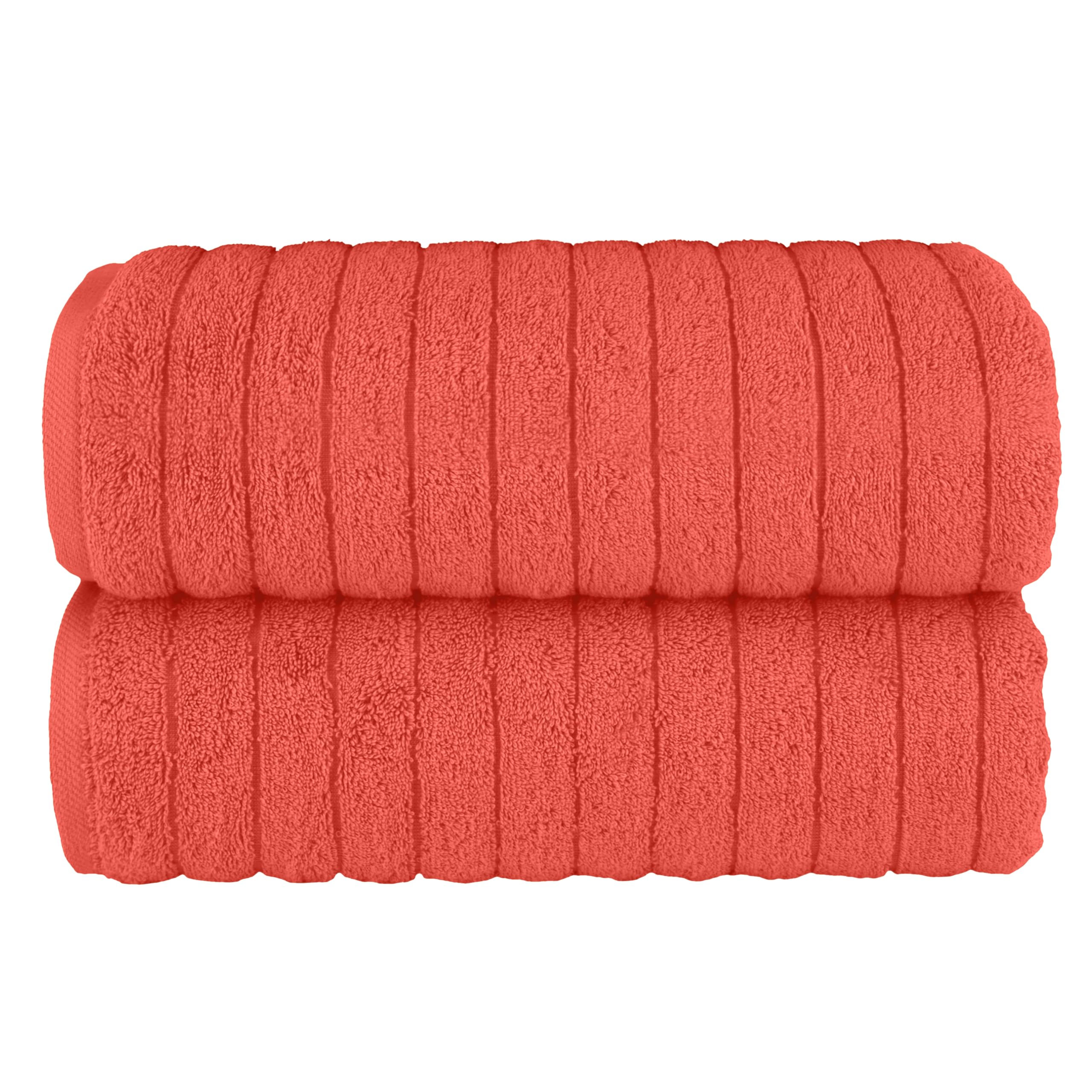Elegant Comfort 100% Turkish Cotton Corduroy Ribbed Luxury Soft 2 Pack Bath Towels 27 x 54 Inch - Ultra Plush, Absorbent, Quick Dry, Hotel Spa Quality Towels for Bathroom Essentials, Coral