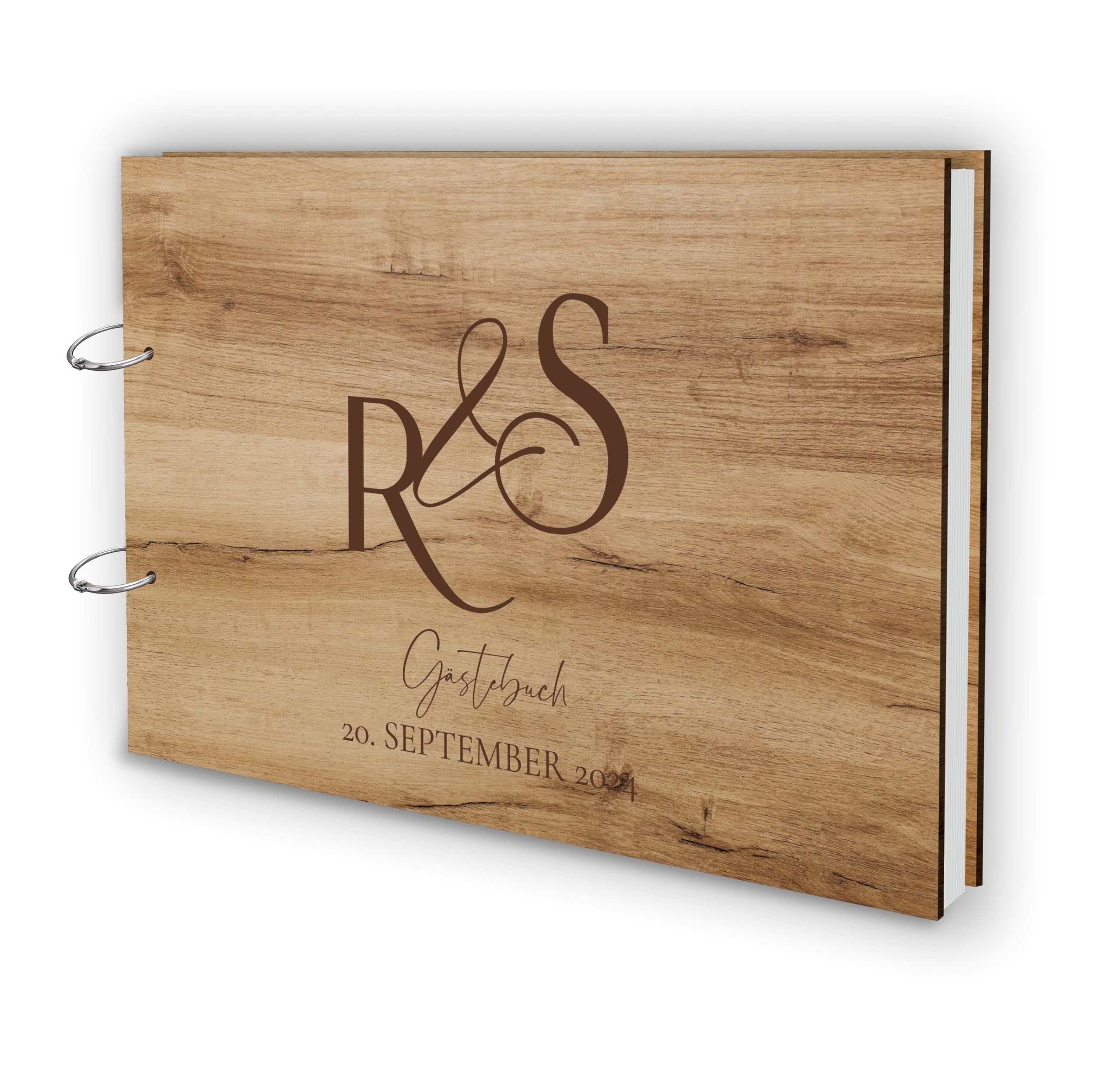 Manschin Laserdesign Libro Degli Ospiti In Legno E Acrilico Per Matrimonio, Personalizzabile Con Nomi E Data, Cuori (Sfondo Nero)