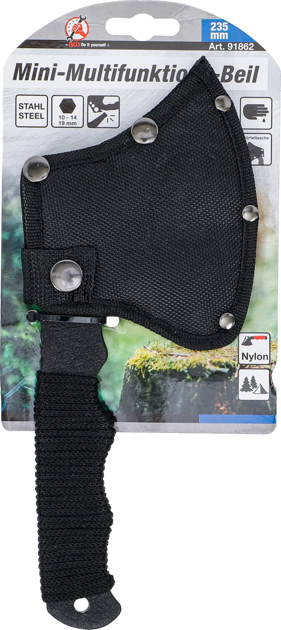 BGS Diy 91862 | Mini accetta multifunzione | Stubby | con apribottiglia, esagonale