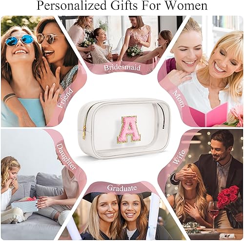 Miniatura 27 de YOOLIFE - Bolso transparente con iniciales para artículos de aseo personal para mujer, bolso de maquillaje y cosméticos impermeable, regalos de San