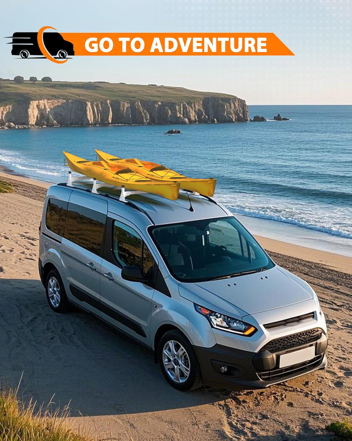MELIPRON Van Roof Rack Fits for Ford Transit Connect 2014-2025, Steel Ladder Rack for Cargo Van with Anti-Rust White Coating, Ideal for Transporting Ladders, Pipes (Not Fit for Full-Size Ford Transit)