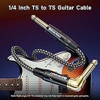 Vista 2 de Cable Matters Paquete de 2 cables trenzados TS para instrumentos eléctricos de ángulo recto de 1/4 de pulgada, 10 pies rectos a ángulo recto