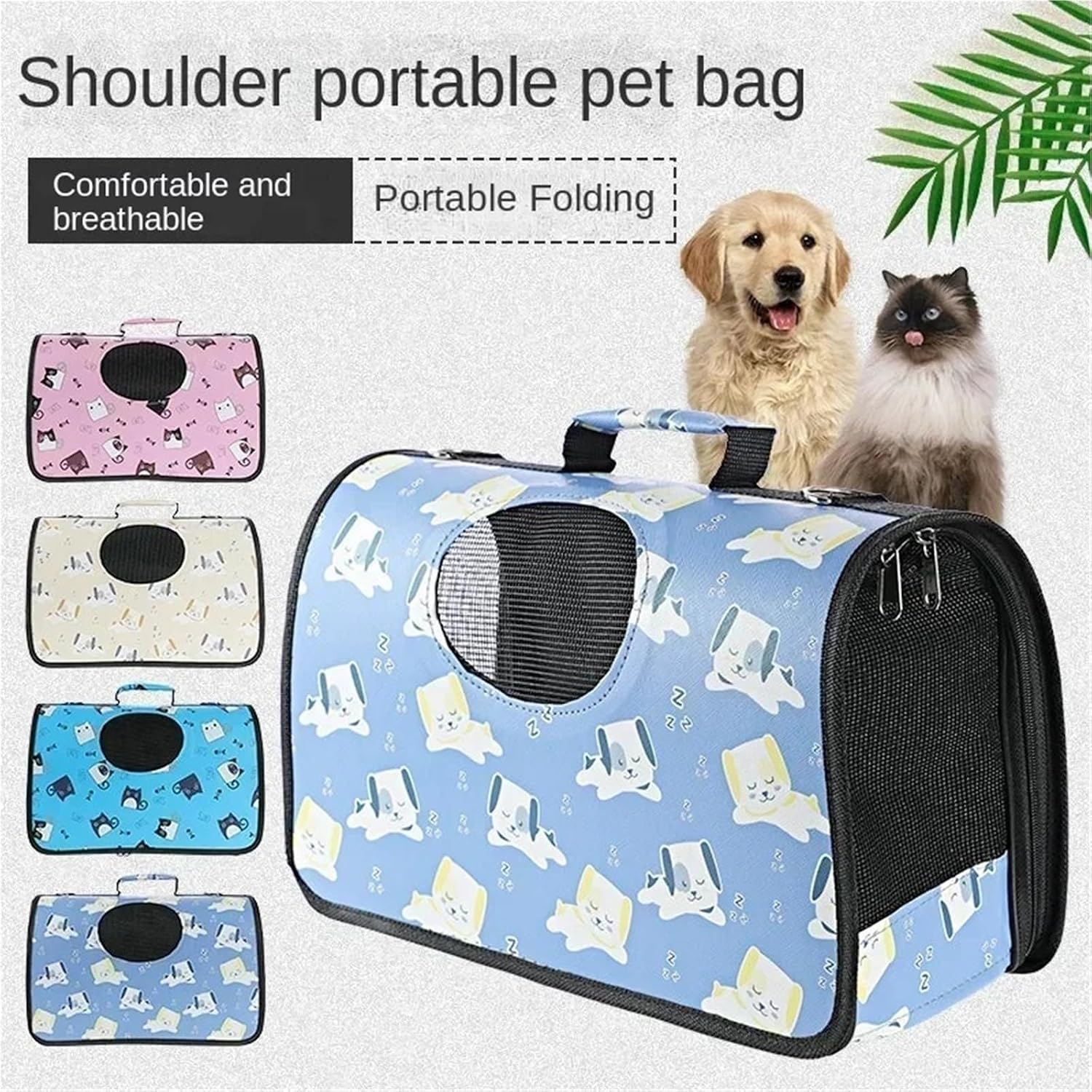 A small dog comfortably seated inside the LJN53 pet carrier, looking out through the mesh window.