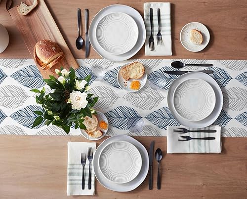 Miniatura 3 de Camino de mesa de lino de algodón, 48 pulgadas de largo, textura de hojas azul marino y gris, camino de mesa de comedor para cocina, tocador,