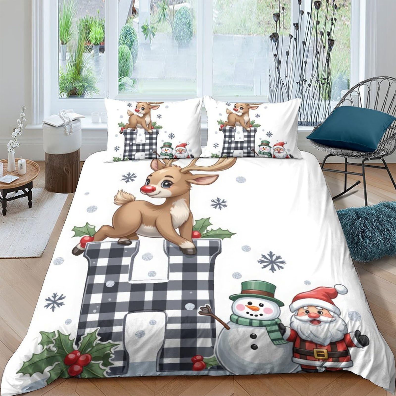 Ctjqhvkz Style-1 3D Printed Christmas Reindeer Fitted Sheet Microfiber Soft Snowman Santa Bed Cover For Bedroom Guest Room Mattress Decor Single（135X200cm）